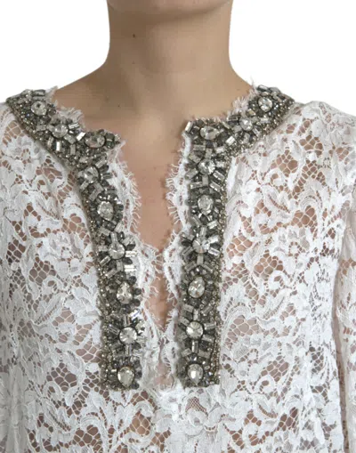 Dolce & Gabbana Elegant White Shift Dress With Crystal Embellishment