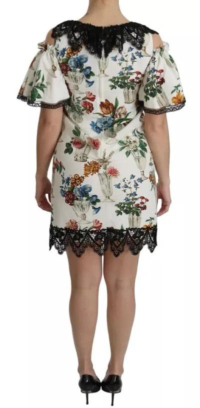 Pre-owned Dolce & Gabbana White Lace Floral Vase Shift Mini Women's Dress ()