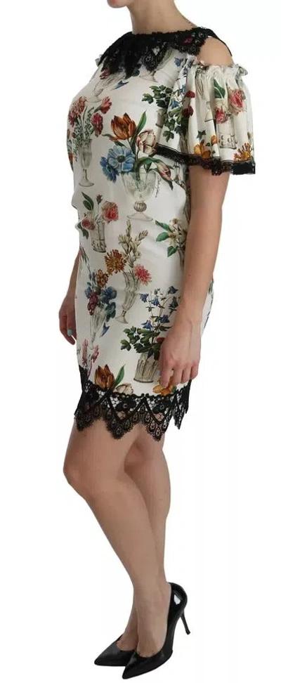 Pre-owned Dolce & Gabbana White Lace Floral Vase Shift Mini Women's Dress ()