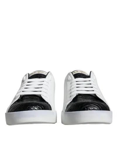 Pre-owned Dolce & Gabbana White Leather Logo Portofino Sneaker Men's Shoes () In Multi