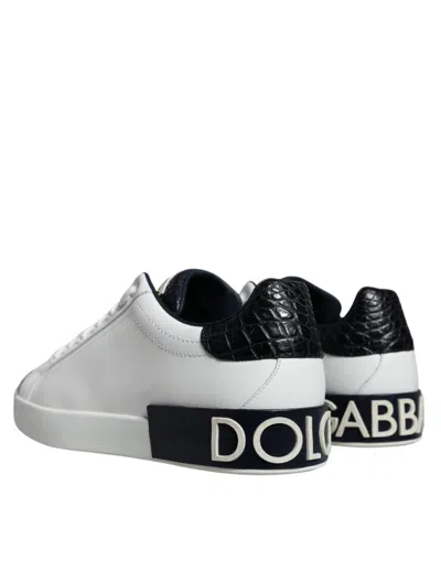 Pre-owned Dolce & Gabbana White Leather Logo Portofino Sneaker Men's Shoes () In Multi