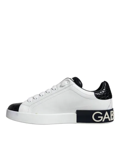 Pre-owned Dolce & Gabbana White Leather Logo Portofino Sneaker Men's Shoes () In Multi