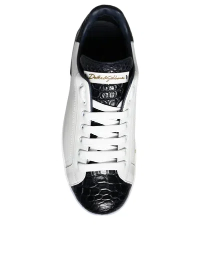 Pre-owned Dolce & Gabbana White Leather Logo Portofino Sneaker Men's Shoes () In Multi