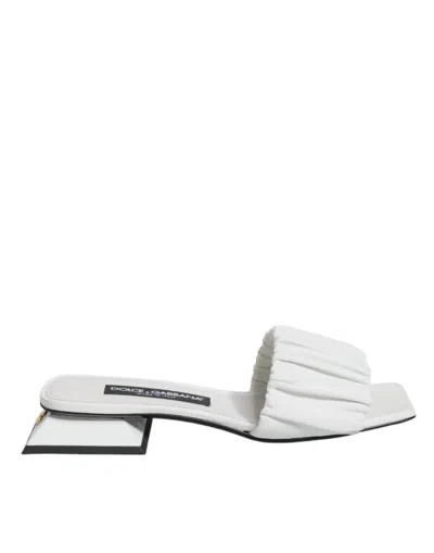 Pre-owned Dolce & Gabbana White Leather Slides Flats Sandals Women's Shoes ()