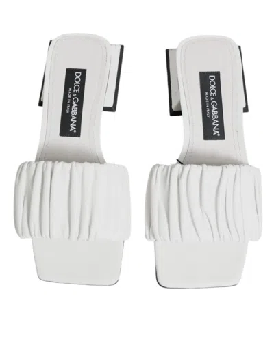 Pre-owned Dolce & Gabbana White Leather Slides Flats Sandals Women's Shoes ()