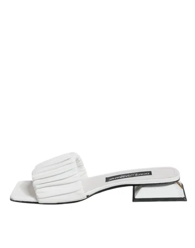 Pre-owned Dolce & Gabbana White Leather Slides Flats Sandals Women's Shoes ()