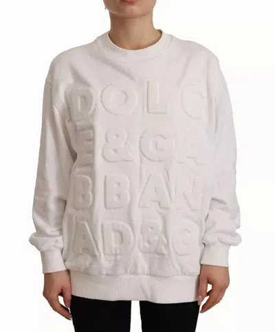 Pre-owned Dolce & Gabbana White Logo Embossed Cotton Sweatshirt Women's Sweater ()