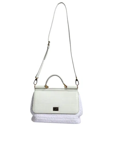 Pre-owned Dolce & Gabbana White Rafia Leather Top Handle Crossbody Women's Bag ()