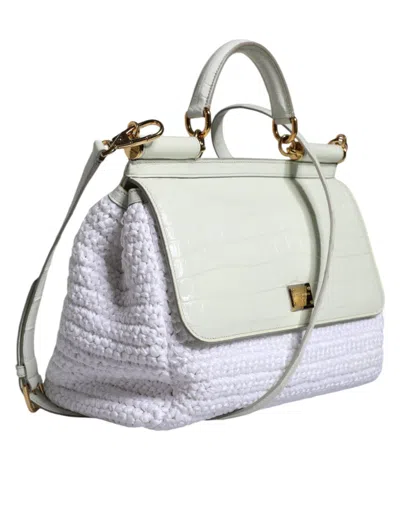 Pre-owned Dolce & Gabbana White Rafia Leather Top Handle Crossbody Women's Bag ()
