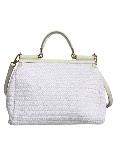 Pre-owned Dolce & Gabbana White Rafia Leather Top Handle Crossbody Women's Bag ()