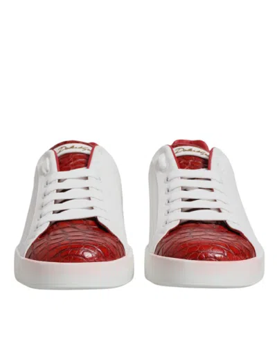 Pre-owned Dolce & Gabbana White Red Leather Portofino Men Sneaker Men's Shoes () In Multi