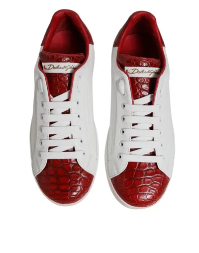 Pre-owned Dolce & Gabbana White Red Leather Portofino Men Sneaker Men's Shoes () In Multi