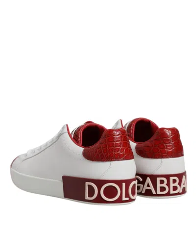 Pre-owned Dolce & Gabbana White Red Leather Portofino Men Sneaker Men's Shoes () In Multi