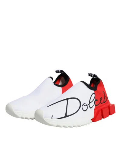Pre-owned Dolce & Gabbana White Red Low Top Sorrento Men Sneakers Women's Shoes () In Multi