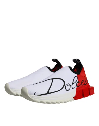 Pre-owned Dolce & Gabbana White Red Low Top Sorrento Men Sneakers Women's Shoes () In Multi