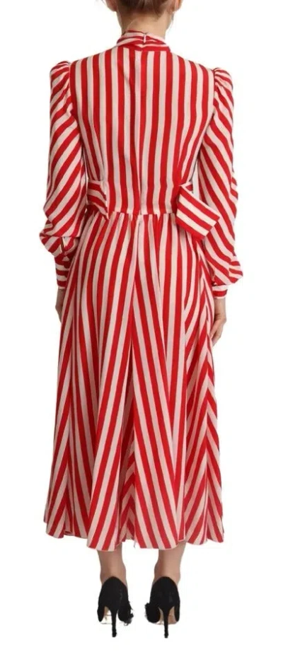 Pre-owned Dolce & Gabbana White Red Silk A-line Shift Gown Maxi Women's Dress () In Multi