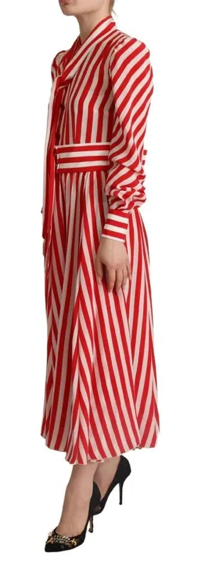 Pre-owned Dolce & Gabbana White Red Silk A-line Shift Gown Maxi Women's Dress () In Multi