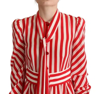 Pre-owned Dolce & Gabbana White Red Silk A-line Shift Gown Maxi Women's Dress () In Multi