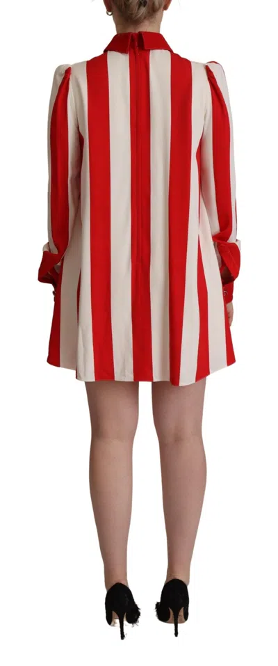 Dolce & Gabbana White Red Stripes Long Sleeves Mini Dress In Red
