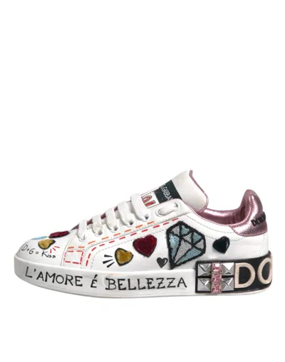 Pre-owned Dolce & Gabbana White Sequined Crystal Low Top Sneakers Women's Shoes ()