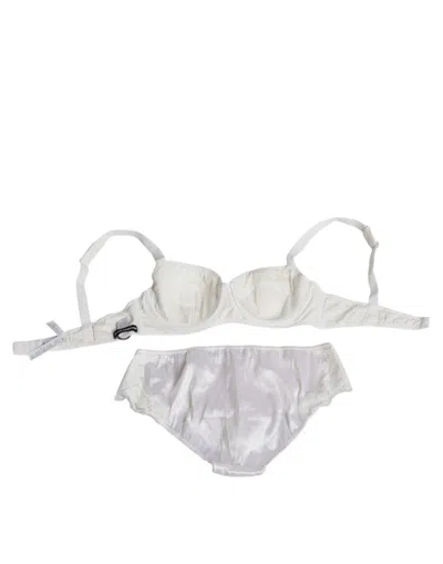 Dolce & Gabbana White Silk Stretch Panty Balconette Bra Women's Underwear In White