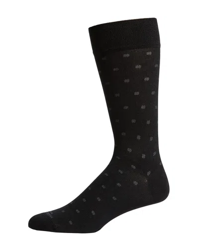Marcoliani Men's Modal Cashmere Micro Polka Mid-calf Socks In Black