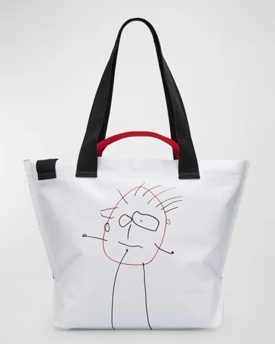 Plan C Medium Printed Shopper Tote Bag In White