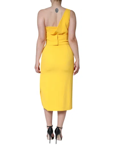 Pre-owned Dolce & Gabbana Yellow One Shoulder Side Slit Midi Women's Dress ()