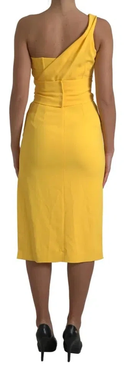 Pre-owned Dolce & Gabbana Yellow One Shoulder Side Slit Midi Women's Dress ()