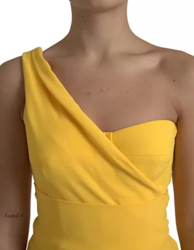 Pre-owned Dolce & Gabbana Yellow One Shoulder Side Slit Midi Women's Dress ()