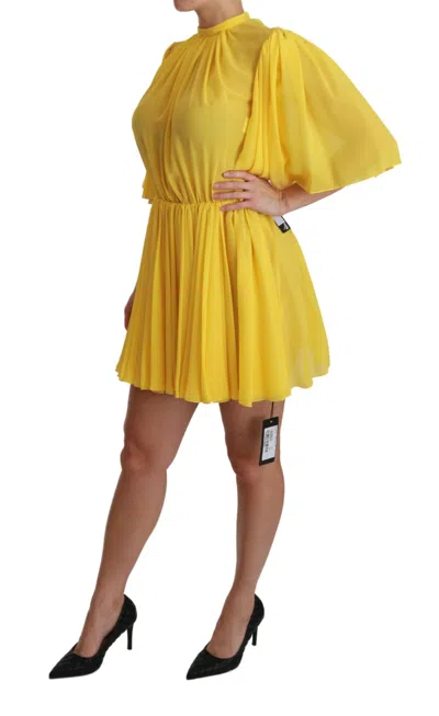 Dolce & Gabbana Silk Pleated A-line Mini Dress In Sunshine Yellow In Yellow