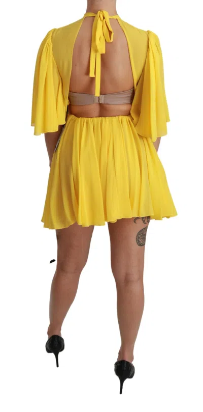 Dolce & Gabbana Silk Pleated A-line Mini Dress In Sunshine Yellow In Yellow