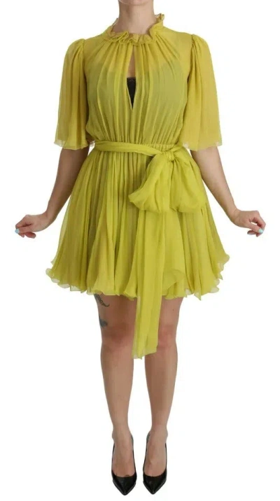 Pre-owned Dolce & Gabbana Yellow Shift A-line Silk Gown Women's Dress ()