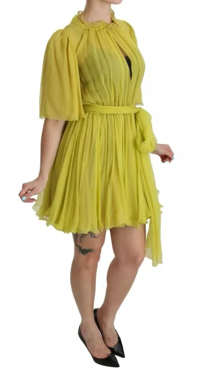 Pre-owned Dolce & Gabbana Yellow Shift A-line Silk Gown Women's Dress ()