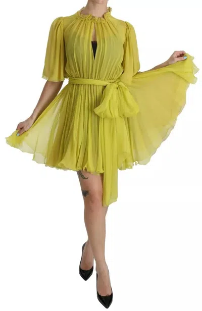 Pre-owned Dolce & Gabbana Yellow Shift A-line Silk Gown Women's Dress ()
