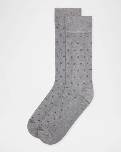 Marcoliani Men's Modal Cashmere Micro Polka Mid-calf Socks In Gray