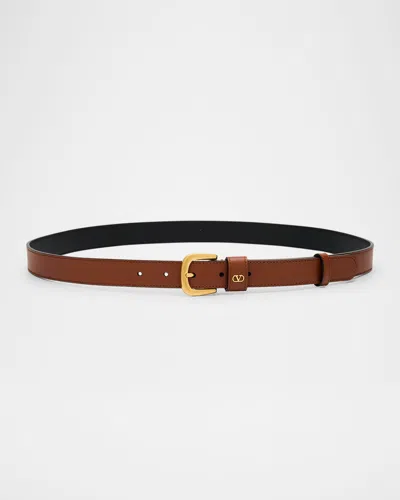Valentino Vlogo Signature Embellished Leather Belt, 25mm In Brown