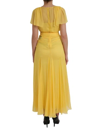 Dolce & Gabbana Yellow Silk Sheath Belted Long Maxi Dress In Yellow