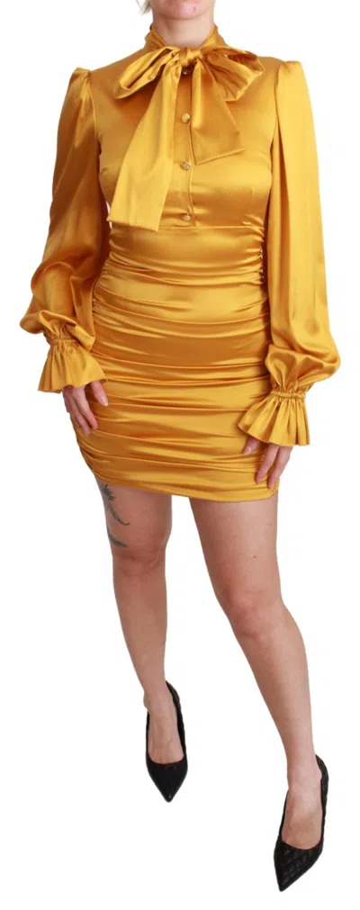 Dolce & Gabbana Yellow Silk Stretch Sheath Bodycon Mini Dress In Gold