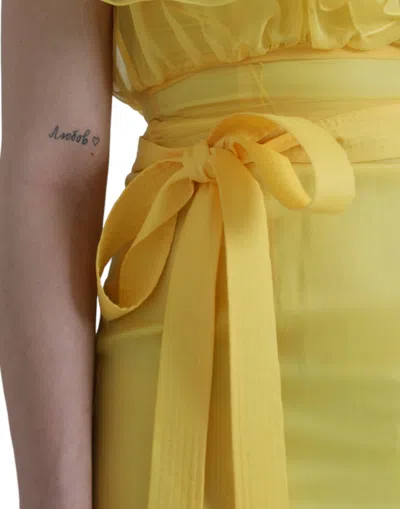 Dolce & Gabbana Yellow Silk Sheath Belted Long Maxi Dress In Yellow