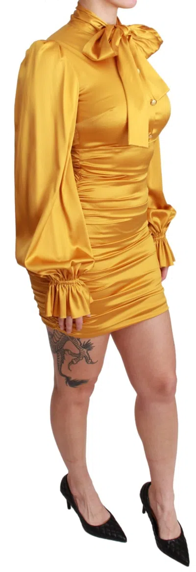 Dolce & Gabbana Yellow Silk Stretch Sheath Bodycon Mini Dress In Gold