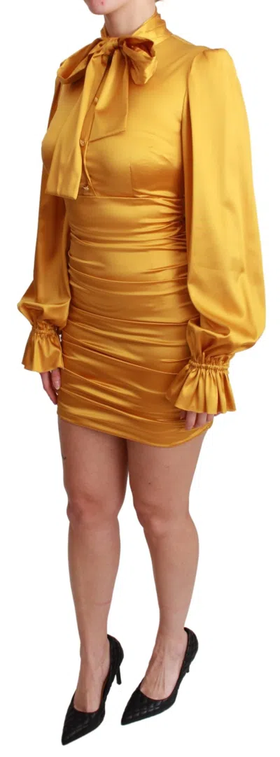 Dolce & Gabbana Yellow Silk Stretch Sheath Bodycon Mini Dress In Gold