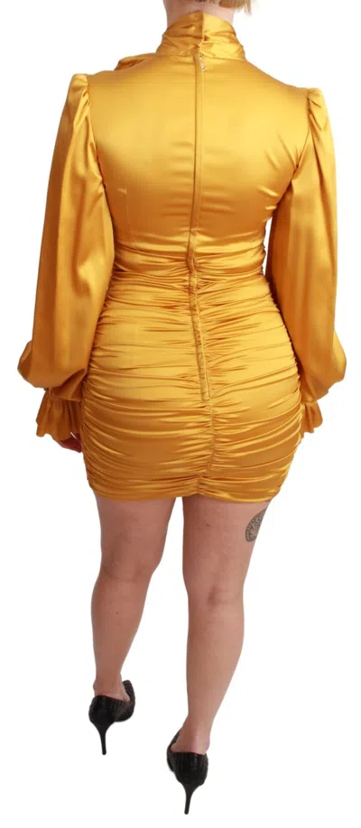Dolce & Gabbana Yellow Silk Stretch Sheath Bodycon Mini Dress In Gold