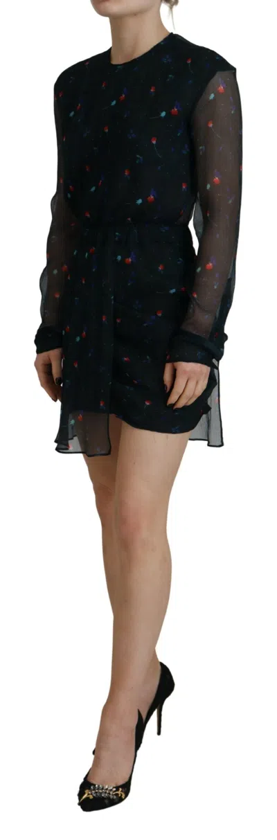 Pre-owned Dsquared2 Dsquared² Black Floral Silk Long Sleeves Sheath Mini Women's Dress ()