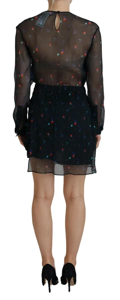 Pre-owned Dsquared2 Dsquared² Black Floral Silk Long Sleeves Sheath Mini Women's Dress ()