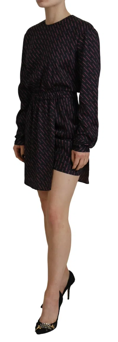 Pre-owned Dsquared2 Dsquared² Black Logo Print Long Sleeves A-line Mini Women's Dress ()