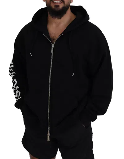 Pre-owned Dsquared2 Dsquared² Black Hooded Full Zip Printed Sleeves Men's Sweater ()