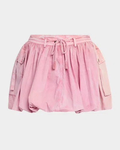 Ganni Washed Stretch Cotton Mini Bubble Skirt In Pink