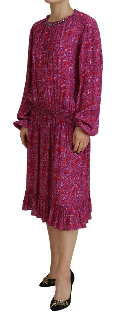 Pre-owned Dsquared2 Dsquared² Fuchsia Stars Embellished Long Sleeves Women's Dress () In Pink