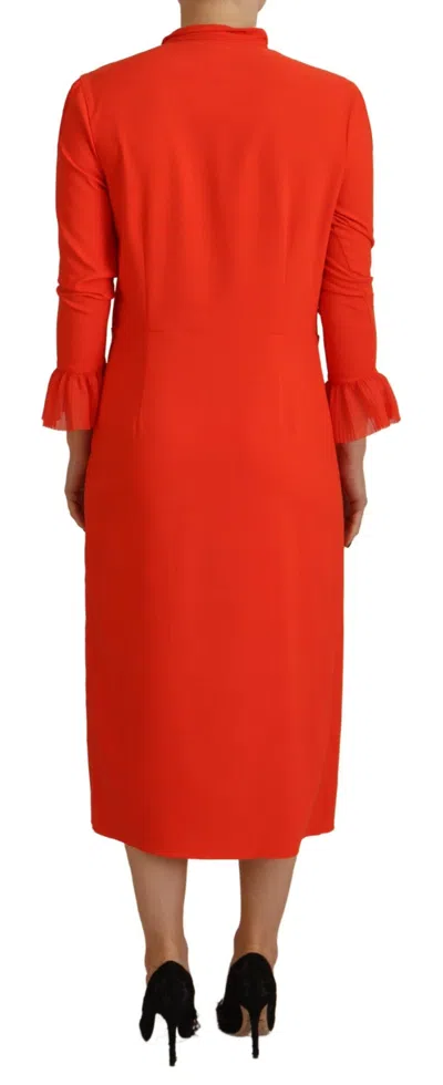 Pre-owned Dsquared2 Dsquared² Red Polyester Long Sleeves Pleated Midi Women's Dress ()